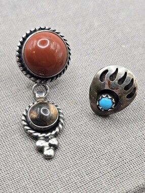 QT C Sterling Silver Jasper & Agate SINGLE EARRING Lot Southwestern